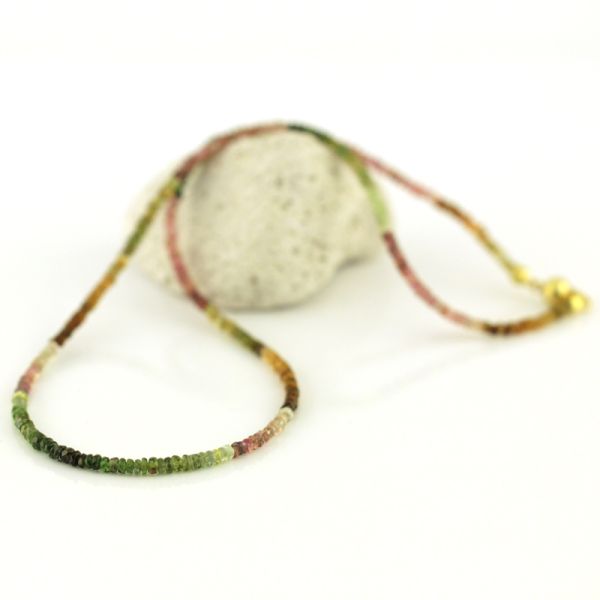 Turmalin Kette Multicolor facettiert 750er Gelbgold Kugel Steckverschluß 45 cm