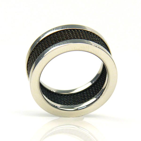 STEEL Herren Ring Edelstahl Silver-Black Milanaise GR 56 NEU