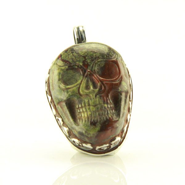 SKULL Anhänger handgefertigt Heliotrop & 925er Silber NEU