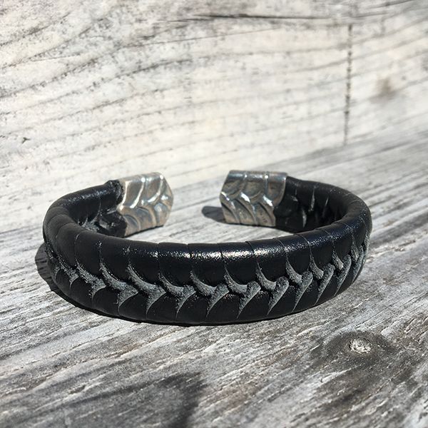 JJJ LA Armspange schwarzes Leder 925er Silber 20 mm Breit, 220 mm Lang