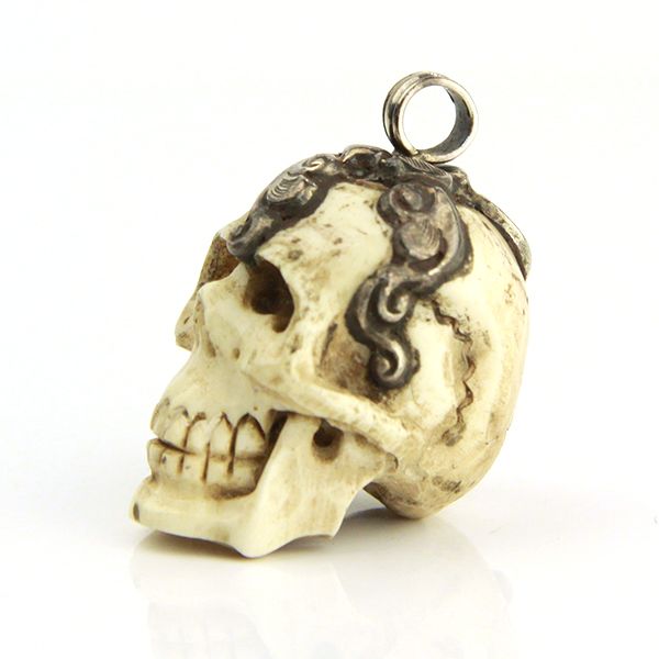 SKULL Anhänger Handgefertigt aus echtem Knochen & 925er Silber Herren NEU