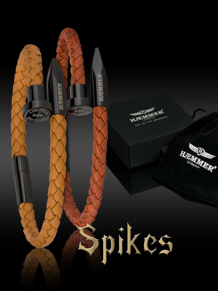 Haemmer Spike Armband Hellbraun Edelstahl schwarz poliert 21 cm NEU