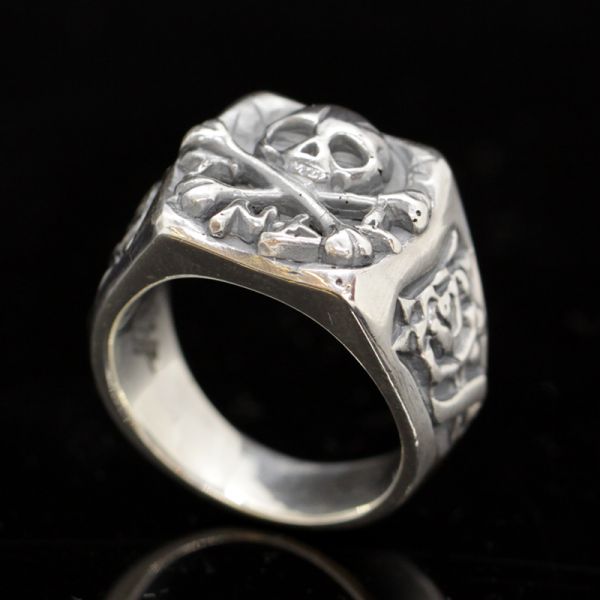 Ring Siegelring "CROSSBONE SKULL" 925er Silber Gr 56 NEU