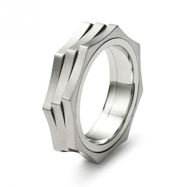 monomania Ring, Edelstahl, einfch bomiert, achteckig, drehbar Breite 6 mm GR 66