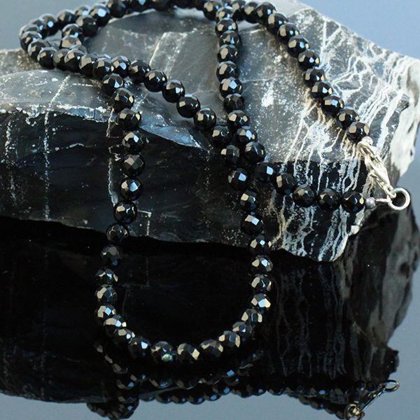 JJJ LA Halskette Onyx facetiert 60 cm 925er Silber Karabiner