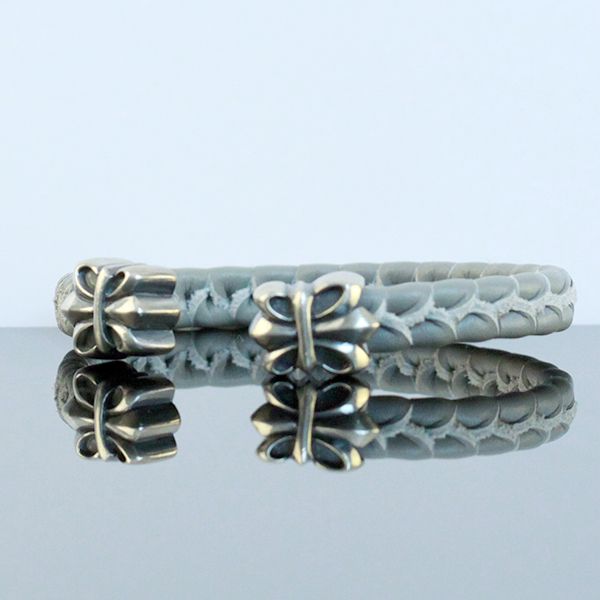 JJJ LA Armspange "FLEUR DE LYS" graues Leder 925er Silber Medium