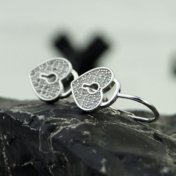 Ohrhänger "Herzschloss" 925er Silber rhodiniert funkelde weiße Zirkonia NEU