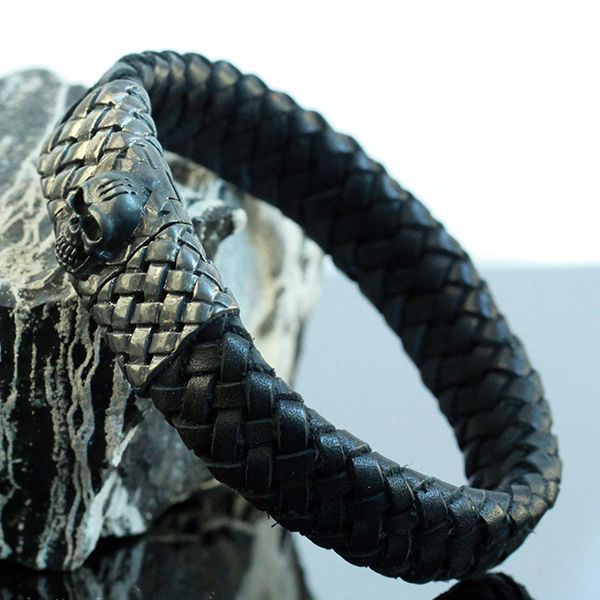 JJJ LA Leder Armband "SKULL" 925er Silber Magnetschließe 200 mm