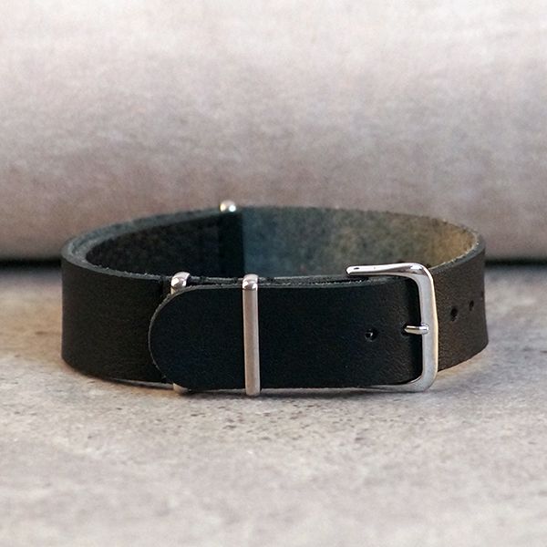 Uhrenarmband Durchzugsband Leder schwarz 20 mm