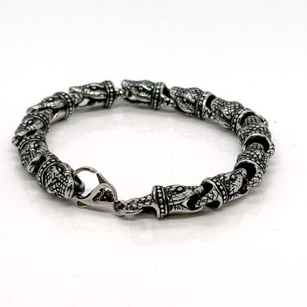Armband Chirurgenstahl 316L hochglanz Schlangenköpfe 22,5 cm 10 mm NEU