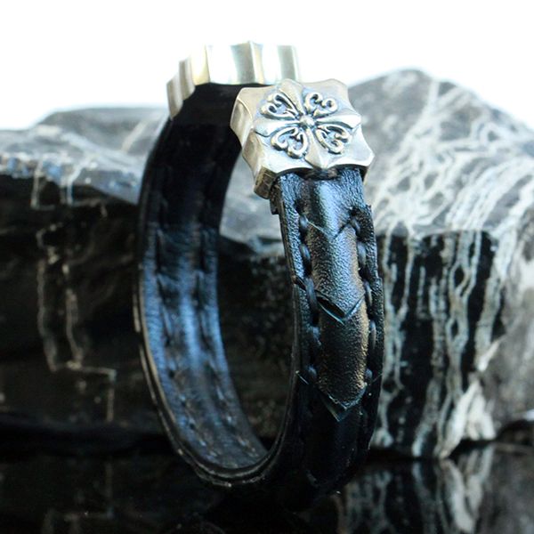 JJJ LA Leder Armspange "CROSS" Leder Silber 925er 190 mm