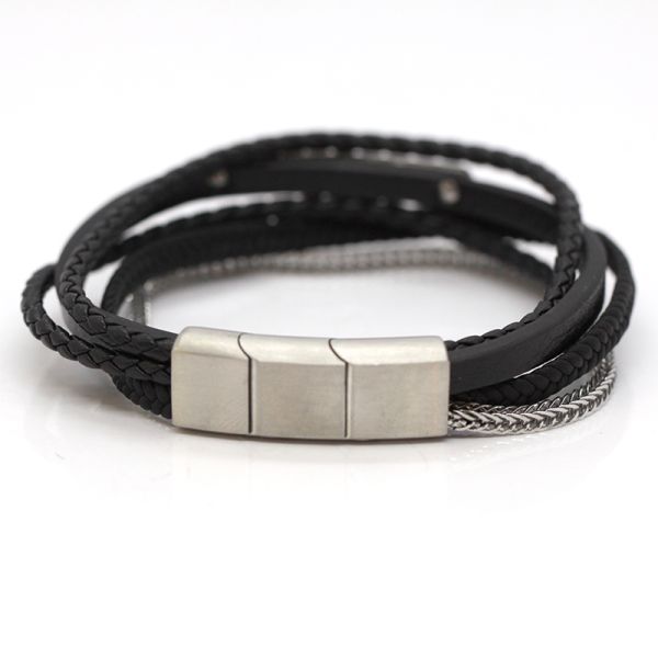 Armband 5-Reihig Leder Edelstahl Gravurplatte Magnetschließe 21 cm NEU