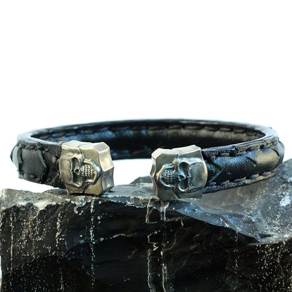JJJ LA Leder Armspange "SKULL" kombiniert mit 925er Silber 180 mm