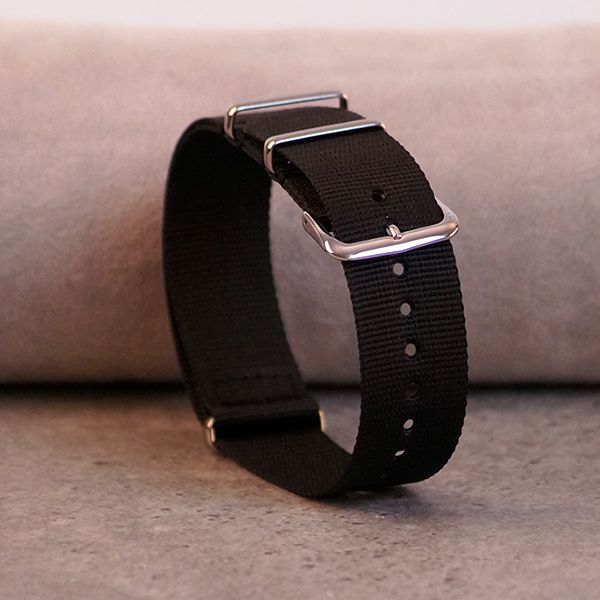 Uhrenarmband Durchzugsband Textil Nylon schwarz 20 mm