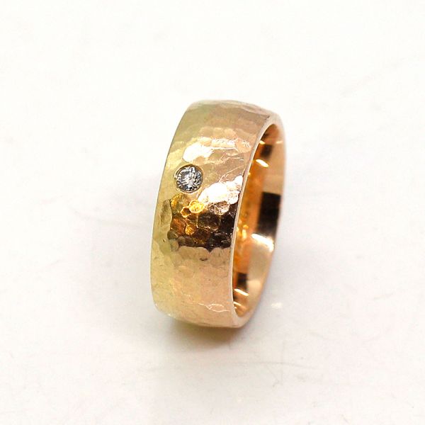 Solitär Ring 585er Rosé-Gelbgold verlaufend gehämmert GR 54 0,07 Ct (20318)