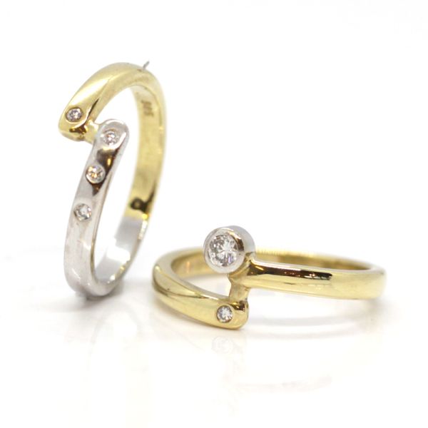 Brillantring Kombinationsring 2-teilig 585er Gelbgold 0,18 Ct Diamanten im Brillantschliff GR 54 (1