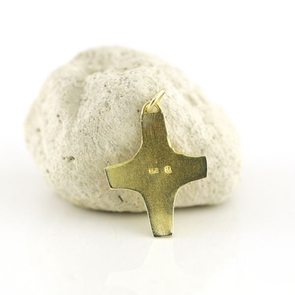Kreuzanhänger "rustikal/ Handarbeit" aus 585er Gelbgold