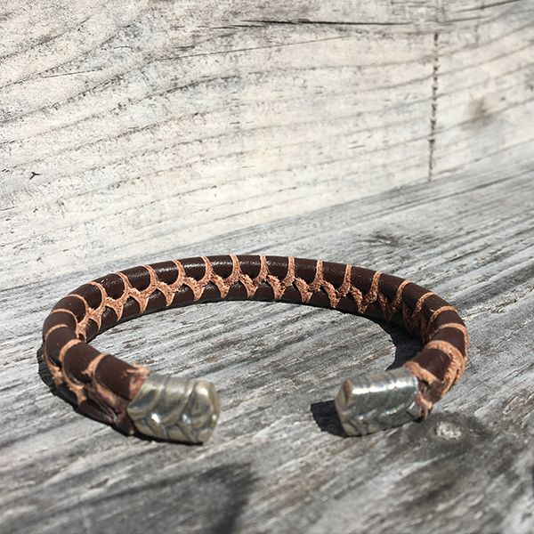 JJJ LA Armspange braunes Leder 925er Silber 10 mm Breit, 180 mm Lang