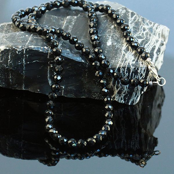 JJJ LA Halskette Onyx facetiert 60 cm 925er Silber Karabiner