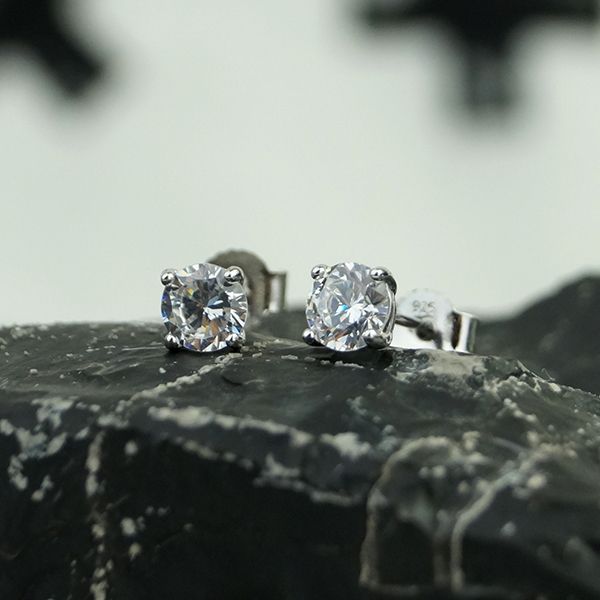 Ohrstecker 925er Silber rhodiniert Zirkonia weiß 5 mm Durchmesser in Krampe gefasst NEU