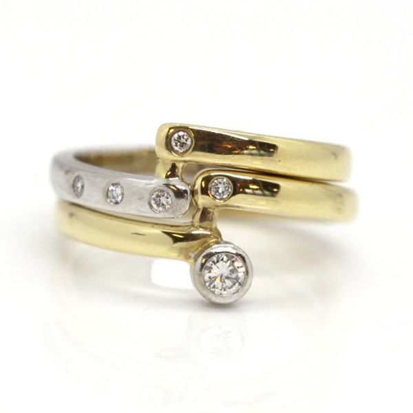 Brillantring Kombinationsring 2-teilig 585er Gelbgold 0,18 Ct Diamanten im Brillantschliff GR 54 (1