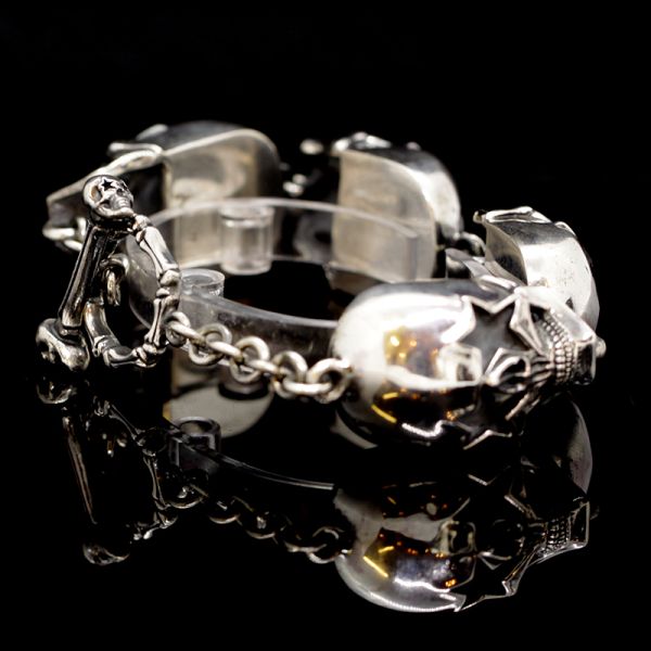 Armband Gliederarmband massiv "STARSKULLS" 925er Silber Knebelverschluss 24 x 250 mm NEU