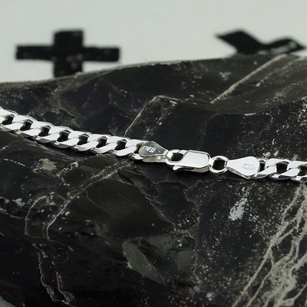 Halskette Curb Panzerkette 925er Sterling Silber rhodiniert 56 cm / 5,5 mm Breit