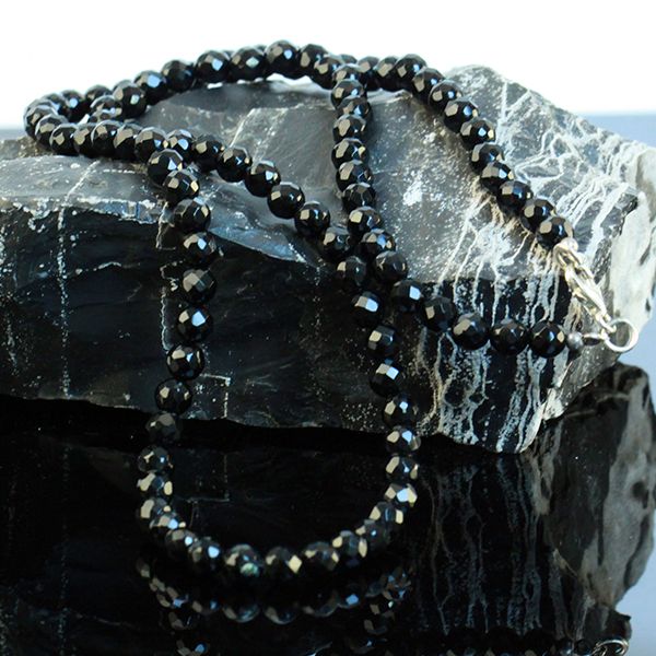 JJJ LA Halskette Onyx facetiert 60 cm 925er Silber Karabiner