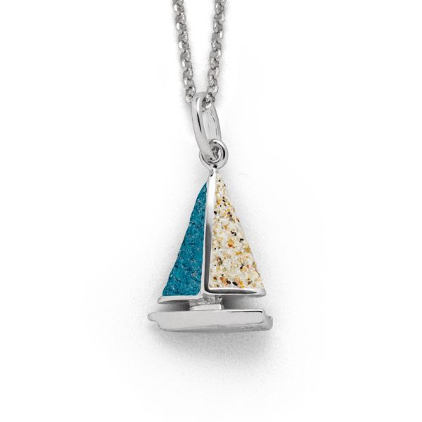 DUR Anhänger "Segelboot" 925er Silber rhodiniert Starndsand Steinsand blau P4197 NEU