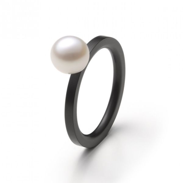 monomania Ring Perle ø 8 mm Edelstahl PVD schwarz GR. 56 NEU