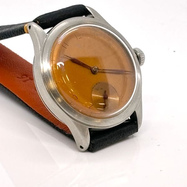 Omega Vintage Armbanduhr Handaufzug Edelstahl am Lederband Modele + Depose ca.1940 (26215)