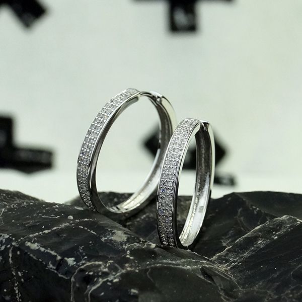 Creolen Hoops 925 er Silber rhodiniert Cz Pavé Ø 28 mm BE04516 NEU