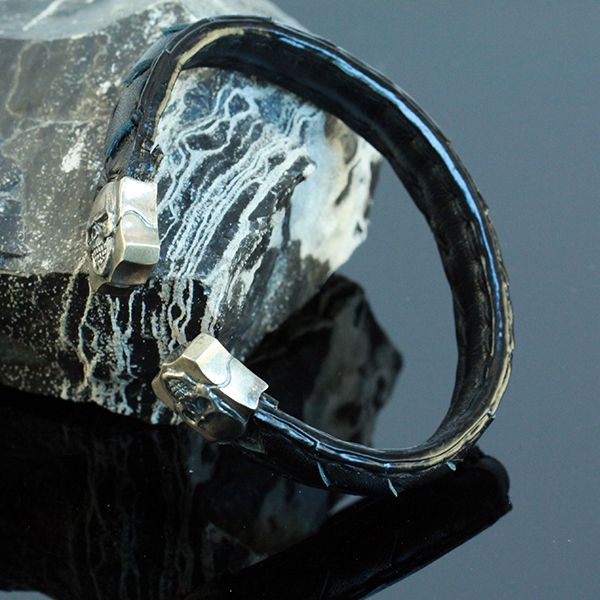 JJJ LA Leder Armspange "SKULL" kombiniert mit 925er Silber 180 mm