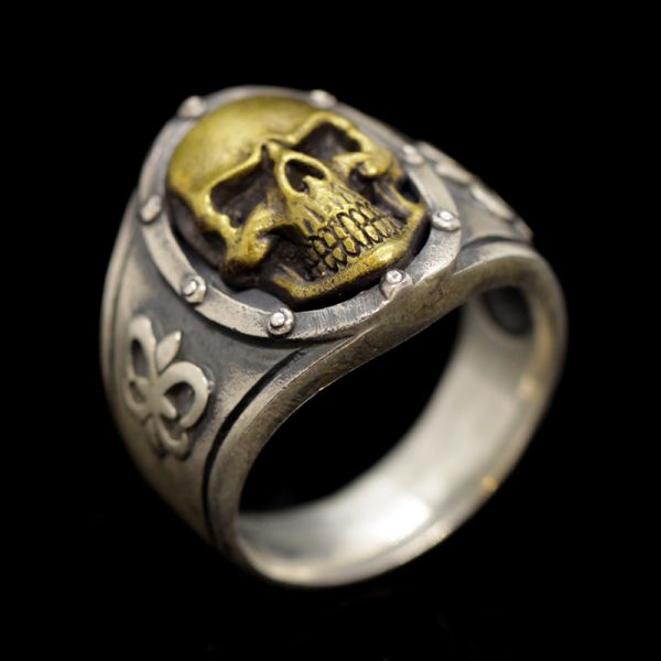 Ring "GOLD SKULL" 925er Silber mit Bronze Gr 70 by JJJ LA NEU
