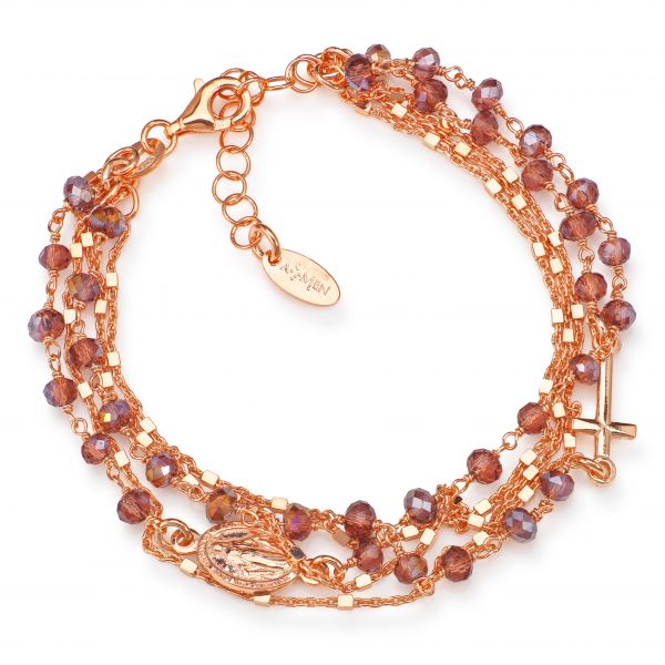 AMEN Armband "Rosario" Merhsträngig 925er Silber Roségold rhodiniert Zirkone Violett BRMFV