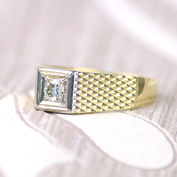 Gelbgold/ Weißgold 585er Herren Solitärring mit 0,25Ct Diamant im Brillantschliff