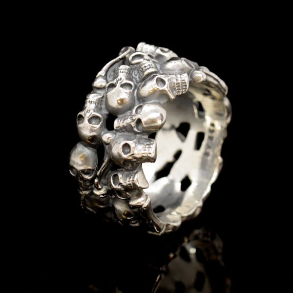 Ring "SKULLS" 925er Silber 14 mm Breit Gr 66 NEU