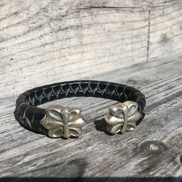 JJJ LA Leder Armspange "LILY" kombiniert mit 925er Silber 190 mm schwarz