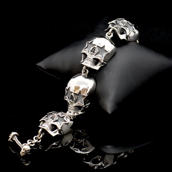 Armband Gliederarmband massiv "STARSKULLS" 925er Silber Knebelverschluss 24 x 250 mm NEU