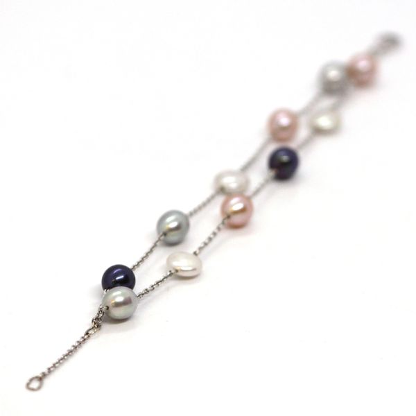 Perl Armband 750er Weißgold Zuchtperlen Barock Multicolor 19/22 cm (14709)