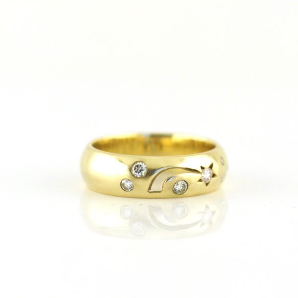 Handarbeit Gelbgold Bandring 585er mit 0,24ct Diamanten im Brillantschliff GR 59