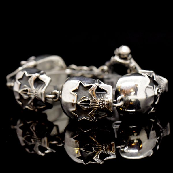 Armband Gliederarmband massiv "STARSKULLS" 925er Silber Knebelverschluss 24 x 250 mm NEU