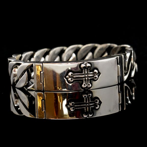 Armband Panzerarmband massiv "CROSS" 925er Silber Buckle 18 x 200 mm NEU