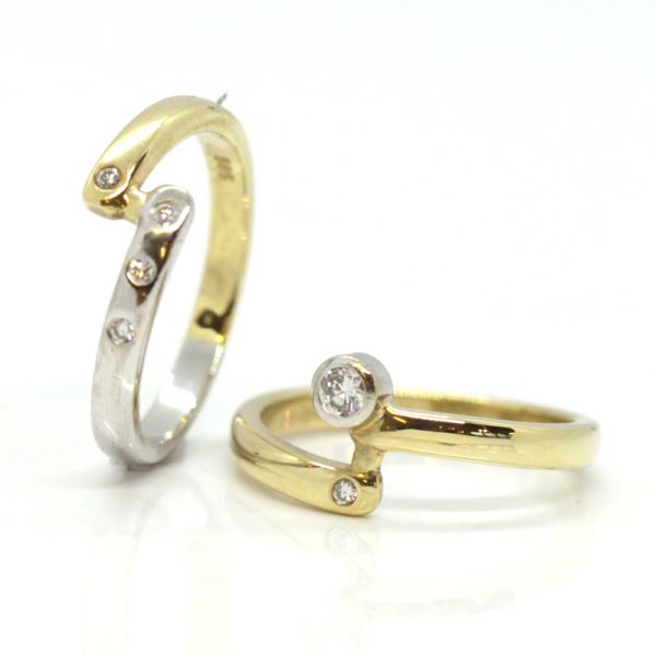 Brillantring Kombinationsring 2-teilig 585er Gelbgold 0,18 Ct Diamanten im Brillantschliff GR 54 (1