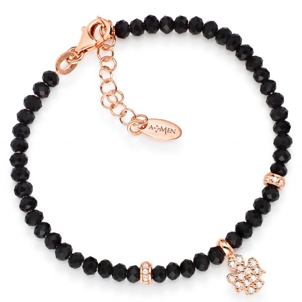 AMEN Armband "Angel" 925er Silber Roségold rhodiniert Onyx POPAR