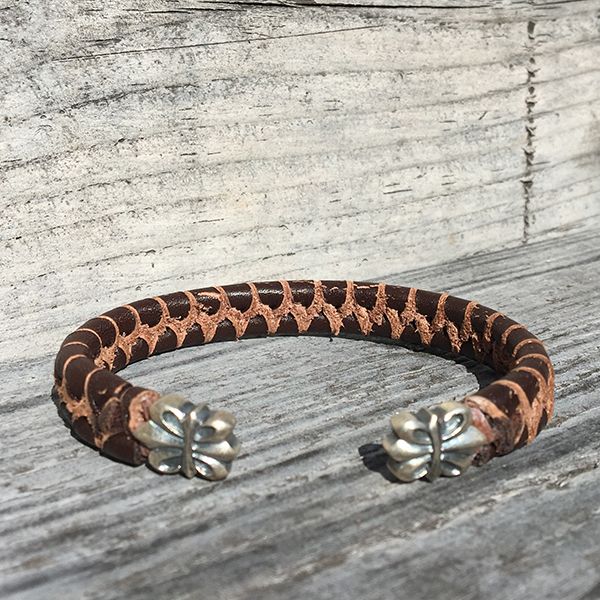 JJJ LA Leder Armspange "LILY" kombiniert mit 925er Siber 180 mm braun