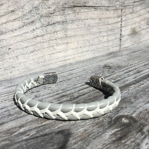 JJJ LA Armspange graues Leder 925er Silber 10 mm Breit, 195 mm Lang