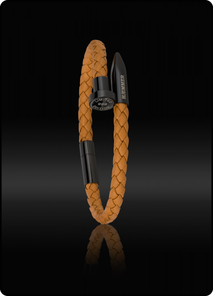 Haemmer Spike Armband Hellbraun Edelstahl schwarz poliert 21 cm NEU