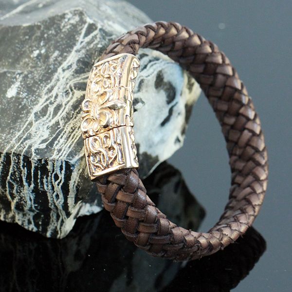 JJJ LA Leder Armband"FLORAL LILY" 925er Silber IP Roségold Magnetverschluß 200 mm