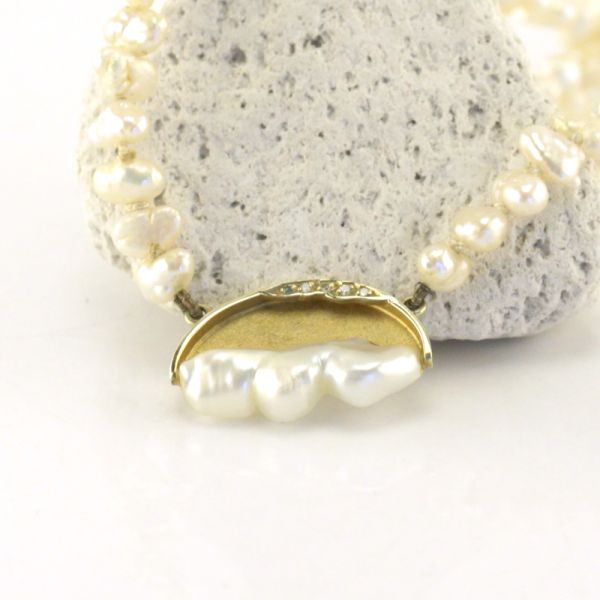 Collier Süßwasser Zuchtperle Barock 585er Gelbgold Diamanten Goldschmiedearbeit (3494)